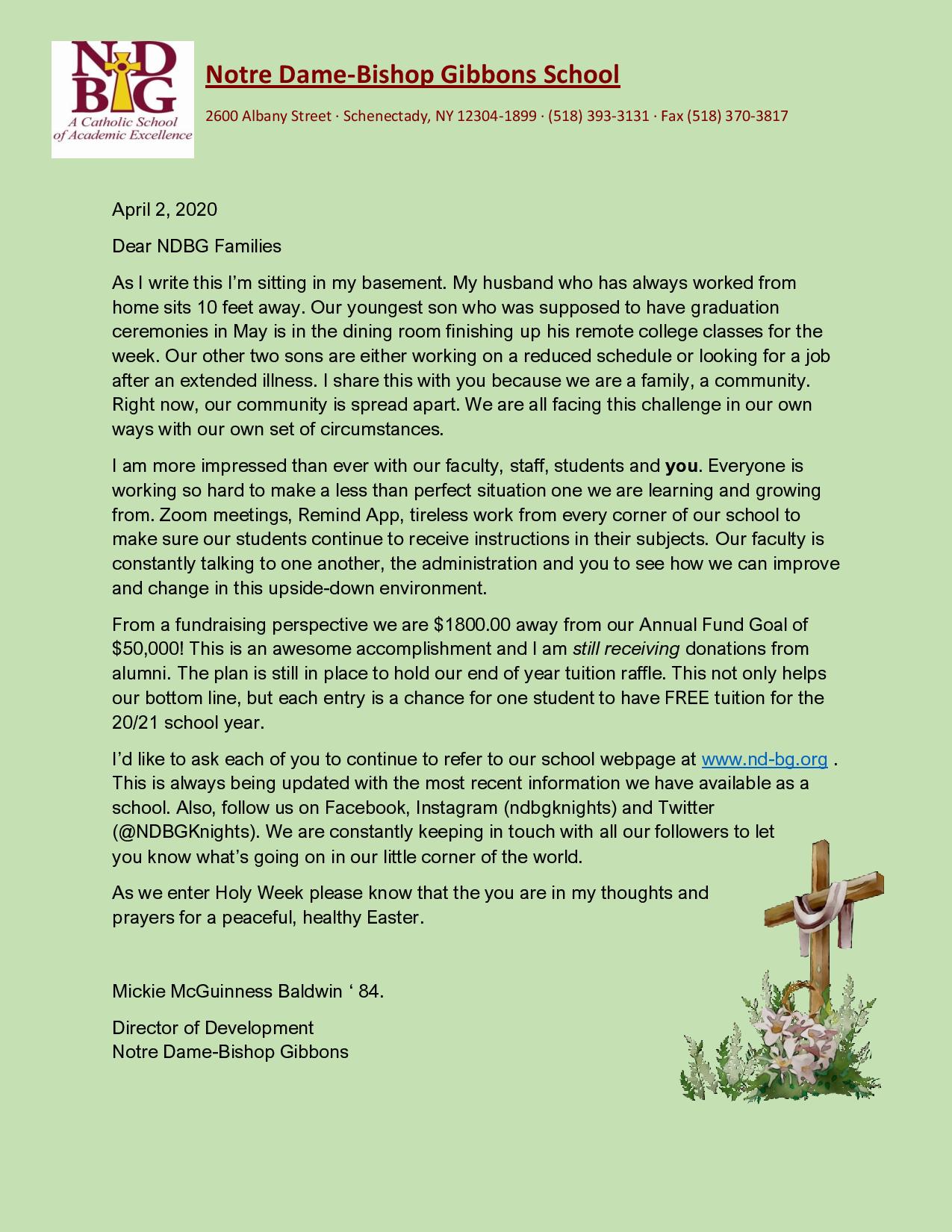 April Letter to Families