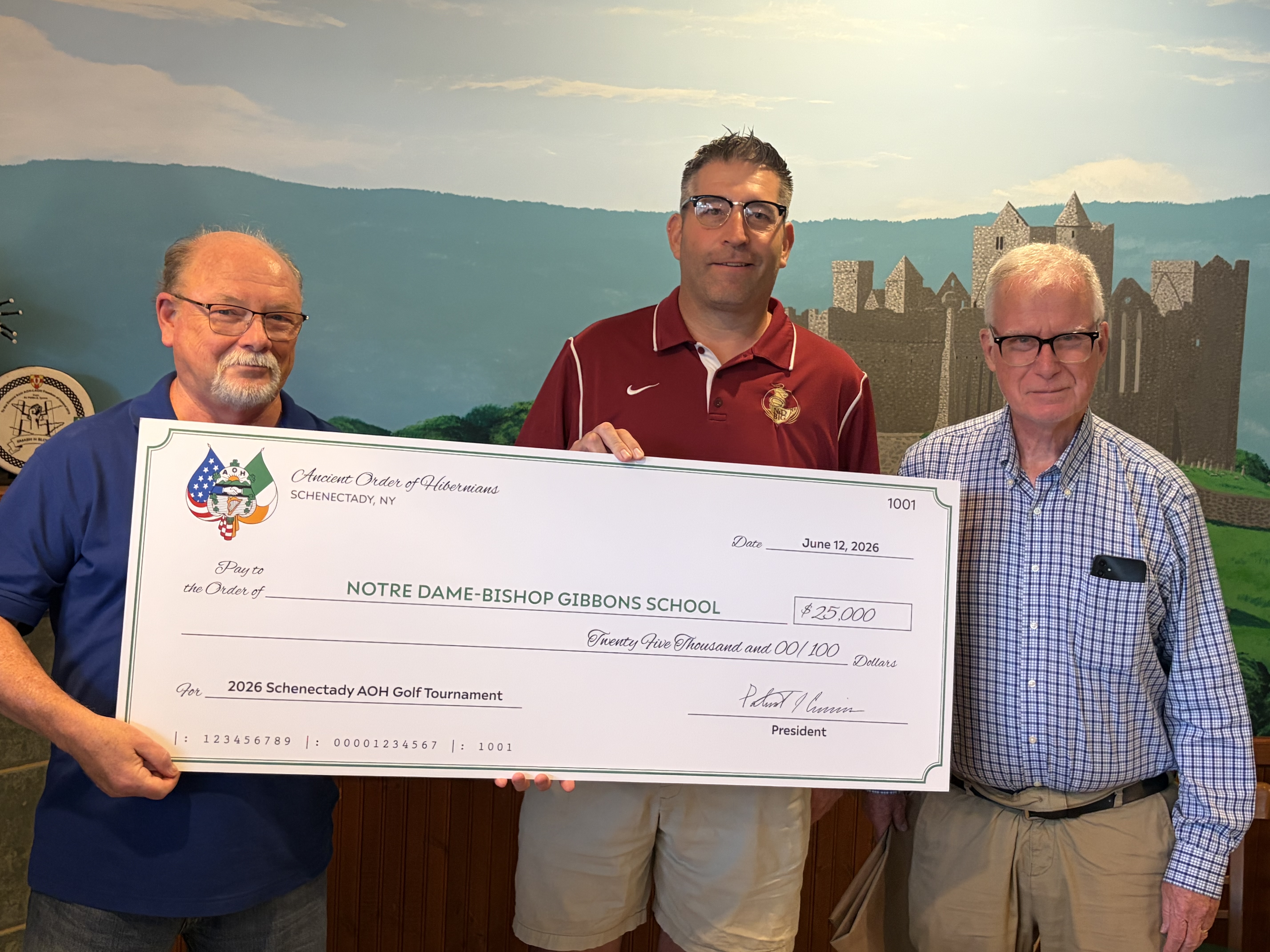 Schenectady AOH donates $25,000 to Scholarship Fund